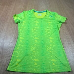 Under Armour T-Shirt Women Medium Green Camo HeatGear Fitted Short Sleeve Top